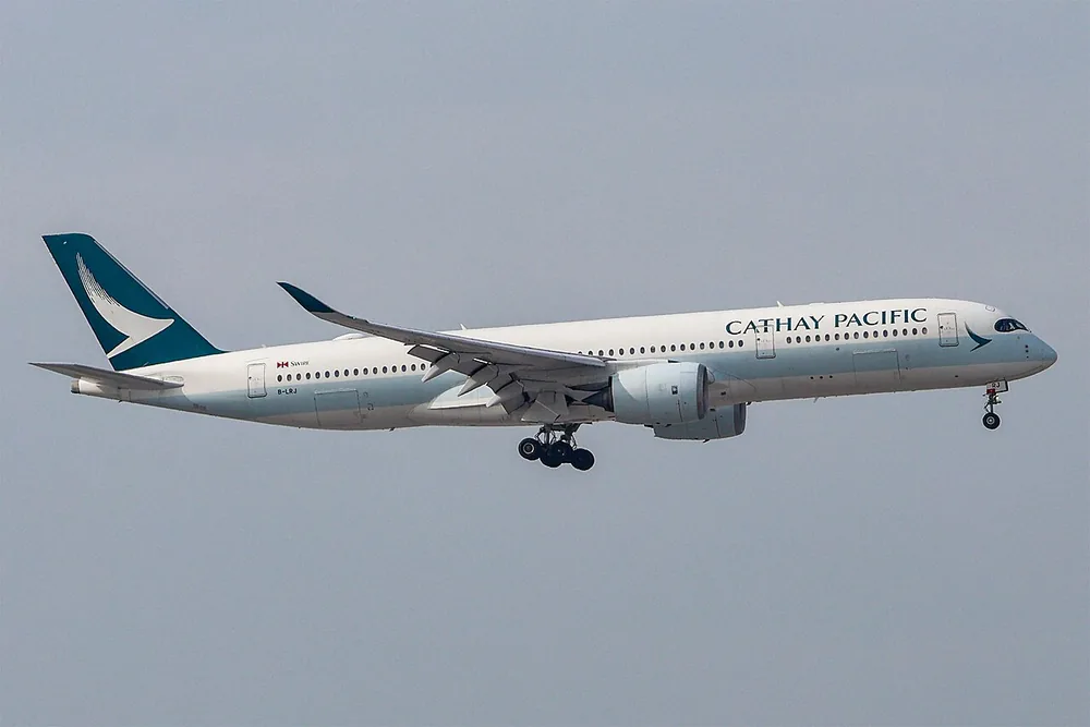 Cathay Pacific Airbus A350 on approach to Hong Kong International Airport