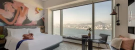 Harbour-view guest room at EAST Hong Kong
